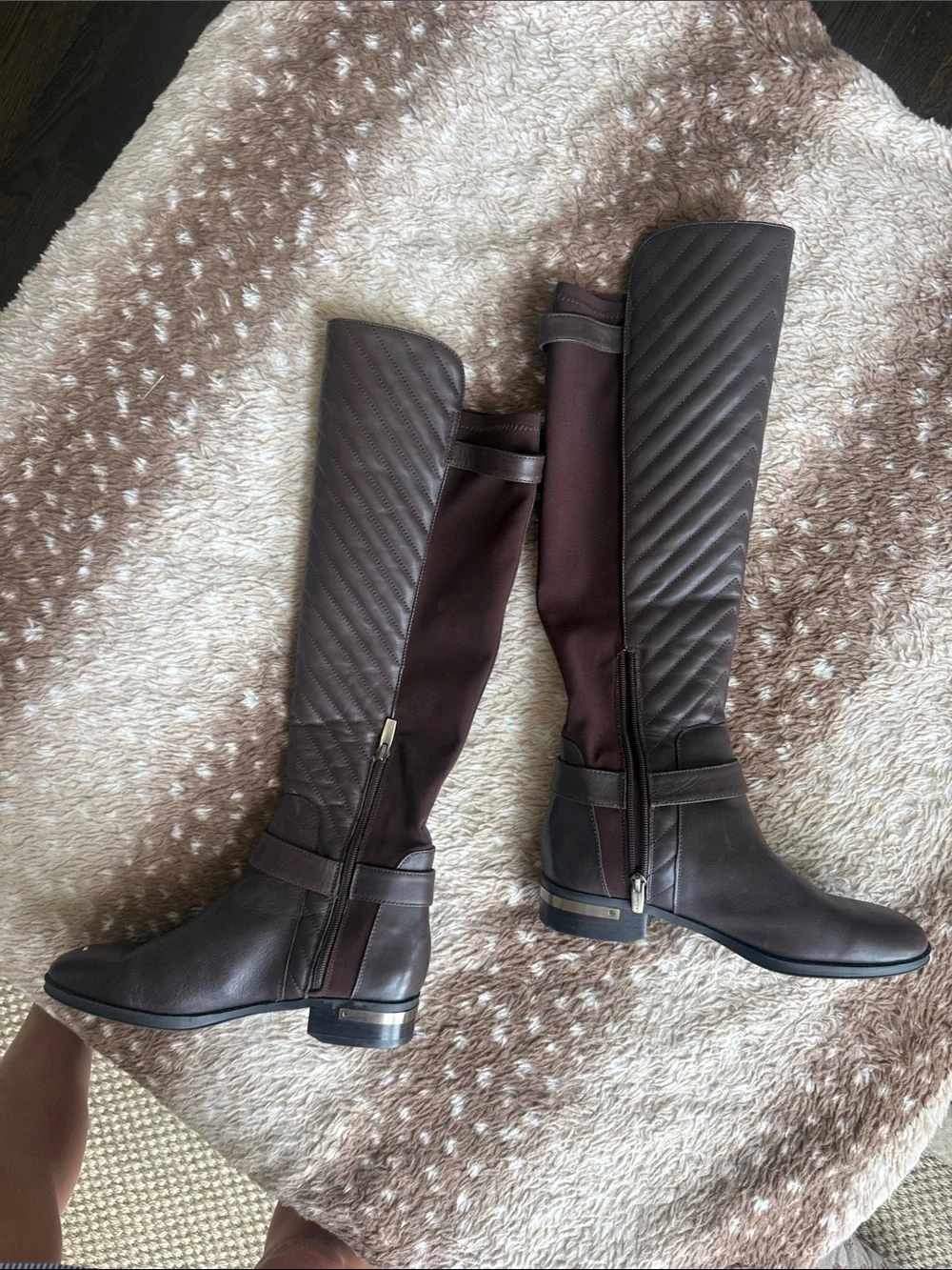Vince Camuto 7.5 Over-The-Knee Riding Boots in Dark Brown with Buckle Detail